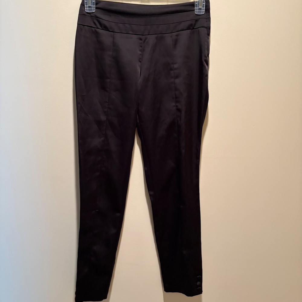HM Black Satin High Waisted Dress Pants Button Ankle Trousers Size 6